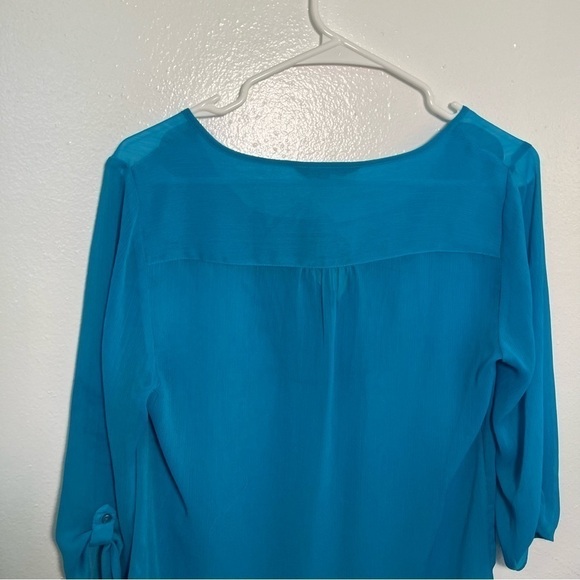 Express Sheer Blouse Peacock Blue Sequins - Picture 8 of 14